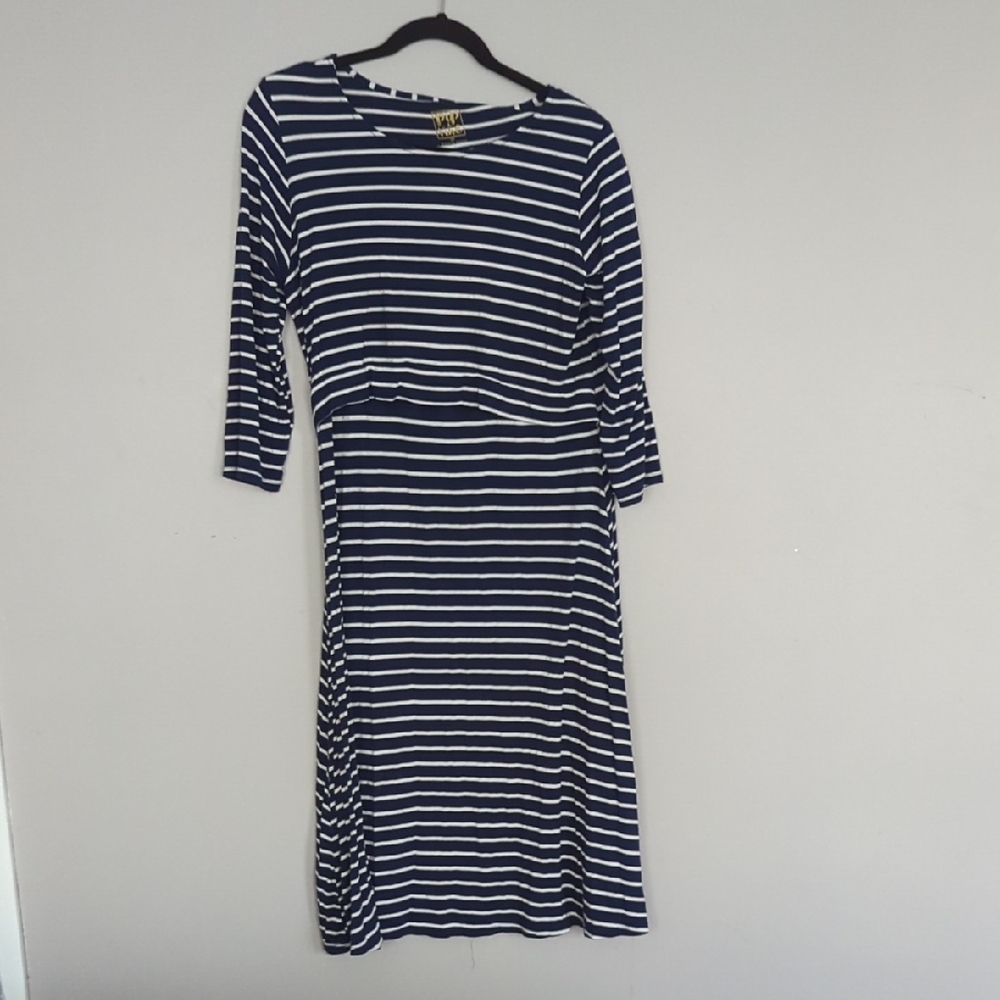 Rosie Pope Navy and White Striped Long Sleeve Dress